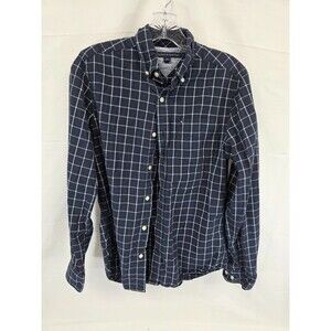 Tommy Hilfiger Mens Blue Checkered Medium XS Button Down Dress Shirt Classic Fit